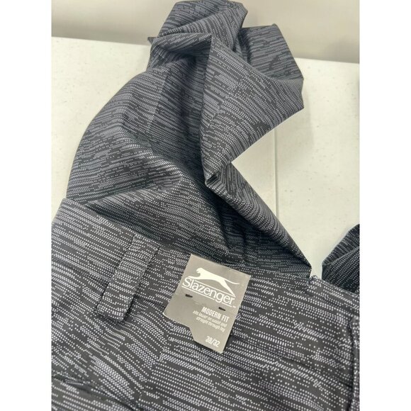 Slazenger Men 38 Black Gray Print Trousers Flat Front Slim Modern Fit Golf Work - Picture 5 of 13